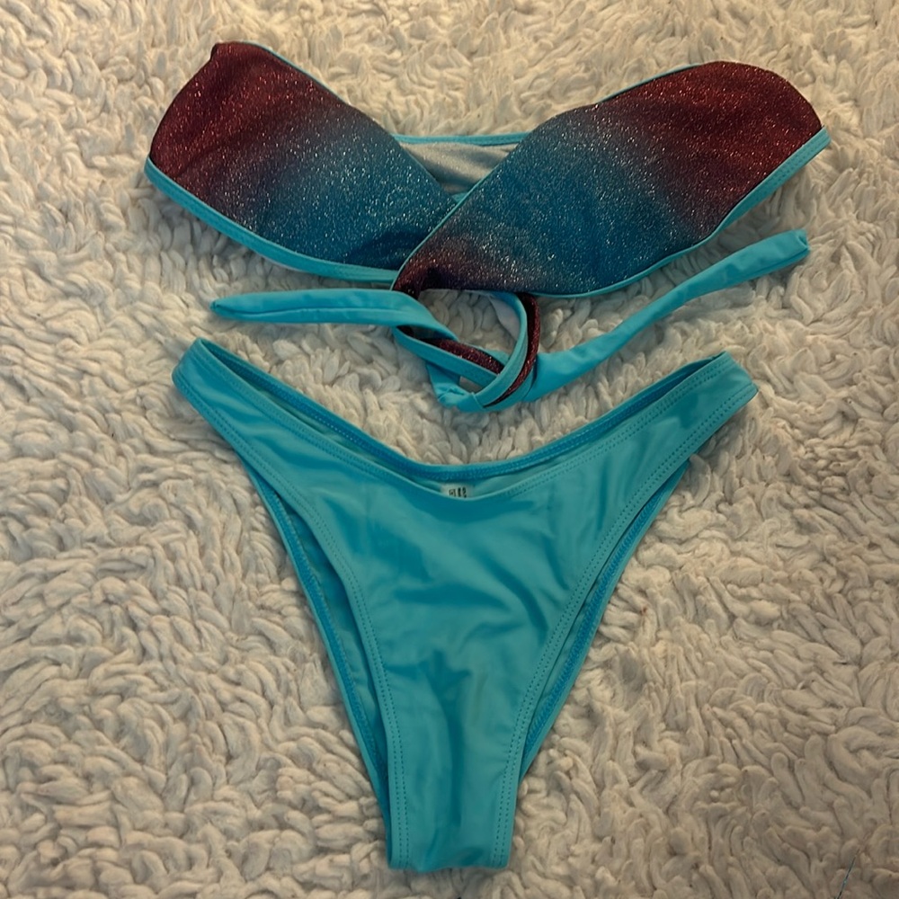 Women’s Sexy Mermaid Baby Blue & Purple Glitter Bikini Small